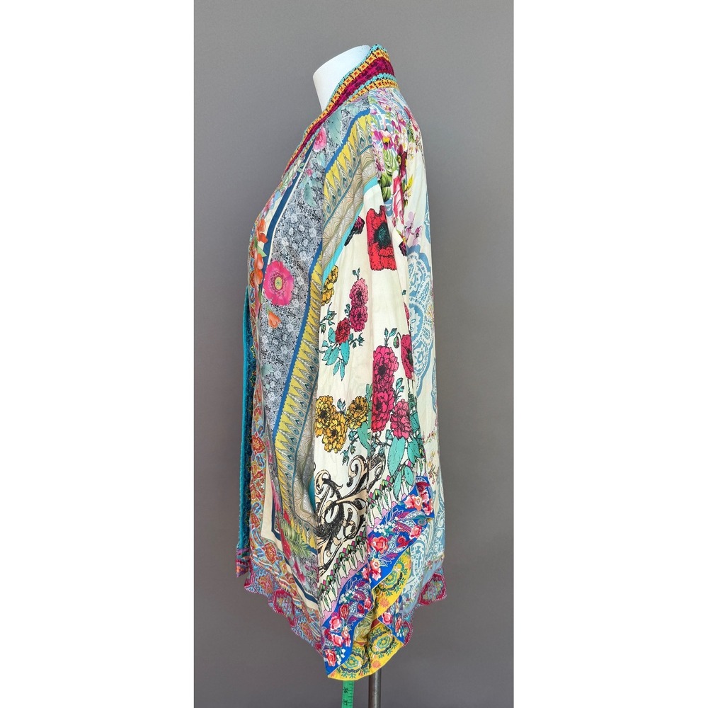 Silk Reversible Kimono Robe OS Multi Floral Paisley Butterfly Boho Festival Wrap - Picture 6 of 16